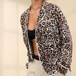 Aerie Off Duty Satin Leopard Print Blouse